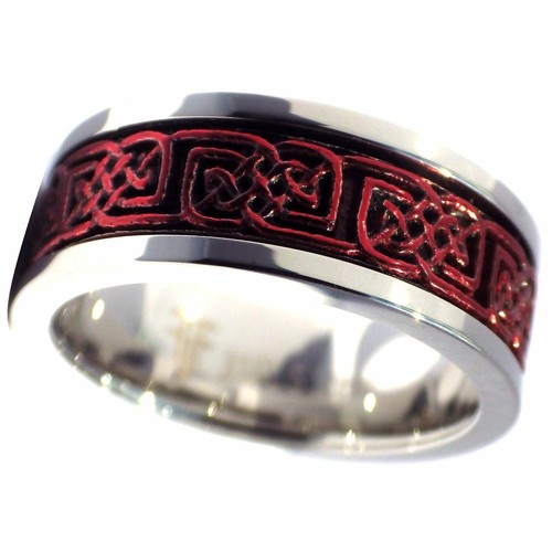 Red Celtic Spinner Ring Mens Womens Stainless Steel Stress Reliever Viking Band - Picture 32 of 40