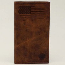 A3545802 Ariat Men's Rodeo Distressed Stitched USA Flag Logo Shield Wallet NEW