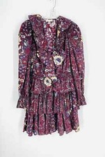 Ulla Johnson Size 10 Burgundy/Cream Floral Tiered Designer Dress