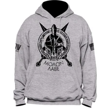 Hoodie For Men Molon Labe Spartan Helmet Warrior USA American Flag Patriotic