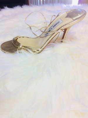 JIMMY CHOO ゴールド ミュール　サイズ35 Authentic Jimmy Choo Yellow Patent Strap Heel Sandal Size
