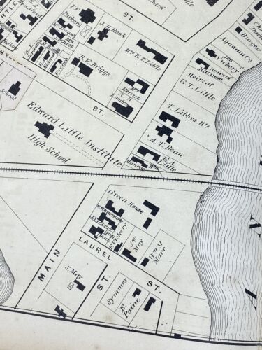 1873 LEWISTON , ME Colored Map Property Owners Lincoln Mills, Grist Mill, Bank - Picture 3 of 24