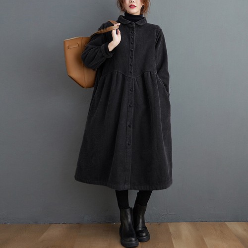 Abrigo Chaqueta Suelta Para Mujer Largo Pana Big Swing Informal Cálida Forrada de Piel Línea A - Imagen 7 de 10