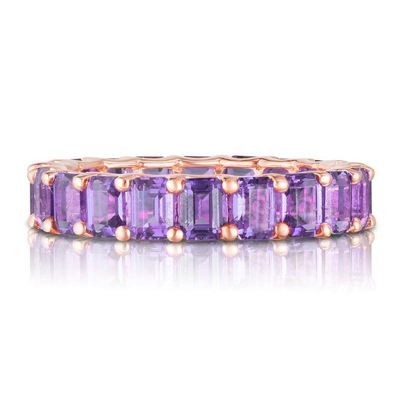 Natural Purple Amethyst Rose Gold Plated Eternity Wedding Band Ring-image
