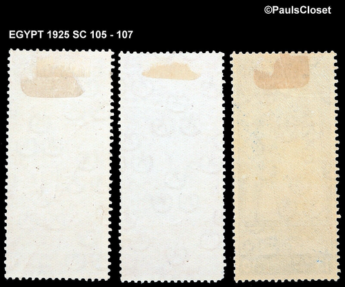 EGYPT 1925 SC 105-107 THOTH CARVING THE NAME OF KING FUAD 5M, 10m, & 15m MHR F/V - Picture 2 of 2