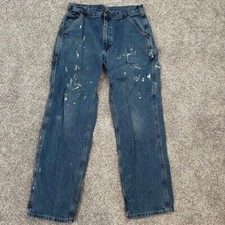 Carhartt Jeans Mens 32x32 Distressed Cargo Carpenter Blue Paint Splattered Vtg