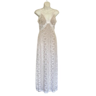 Guess Gianna White Lace Overlay Maxi Dress Cut Out Sleeveless Slit Wedding  XS | eBay