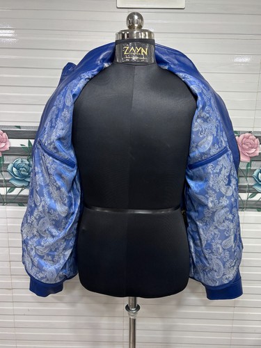 Men's Blue Lambskin Genuine Leather Biker Jacket Motorcycle Rider ...