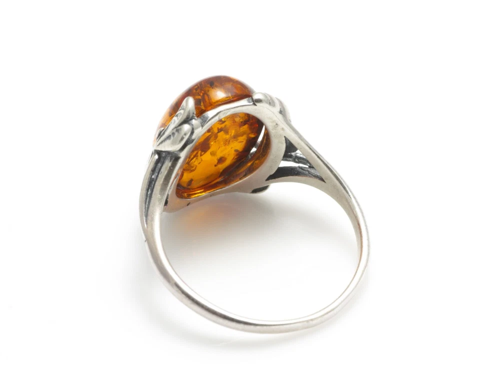 ANILLO NATURAL DE PIEDRAS PRECIOSAS DE JOYERÍA 925 ÁMBAR BÁLTICO PLATA ESTERLINA certificado y caja Foto 3 de 4