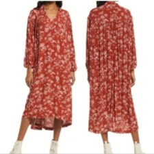 Treasure & Bond Red Boho Garden Floral Long Sleeve Woven Midi Dress Size 1X