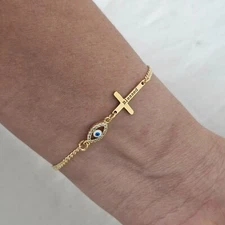 18k Gold Filled Evil Eye Bracelet and letter initial bracelet Waterproof Jewelry