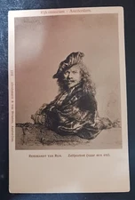 vtg postcard Rijksmuseum Amsterdam Rembrandt Van Rijn Zelfportret naar een ets