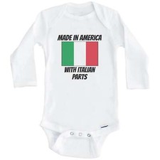 Made In America With Italian Parts Italy Flag Funny Long Sleeve Baby Bodysuit