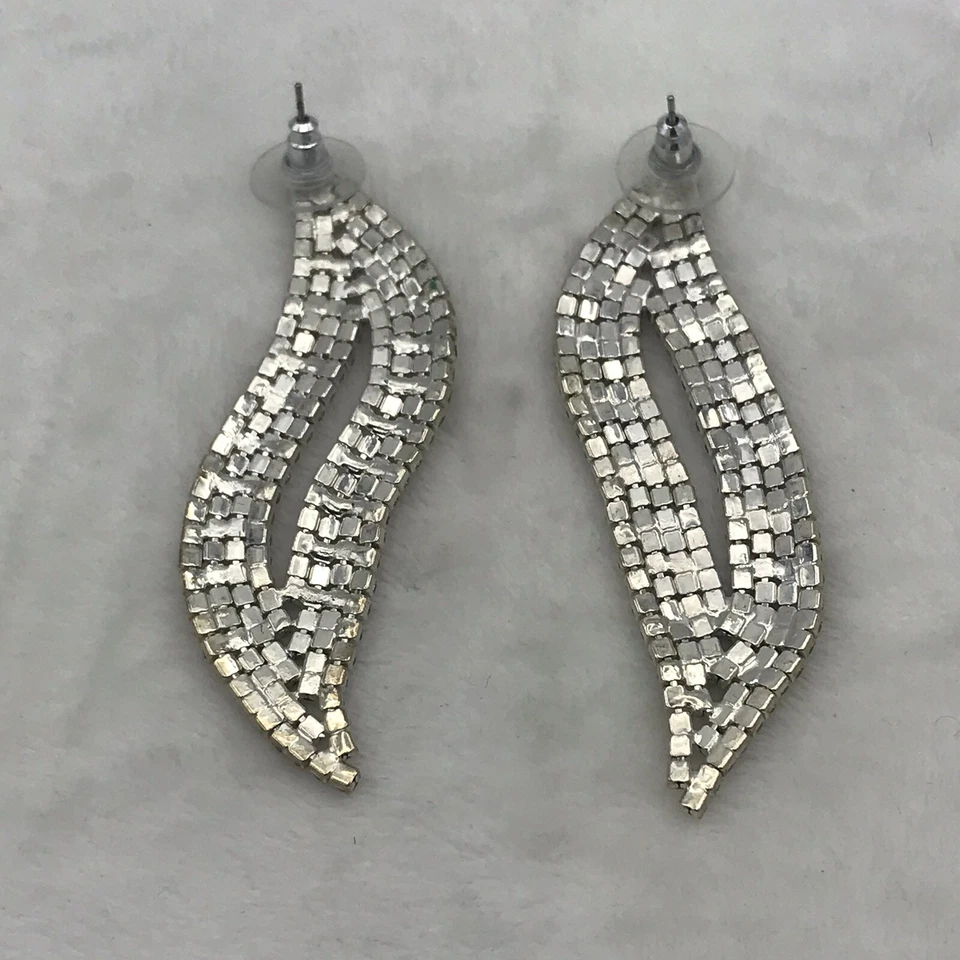 Pendientes de diamantes de imitación llama remolino racimo de puntas largo colgante gota 3" tono plata Foto 4 de 4