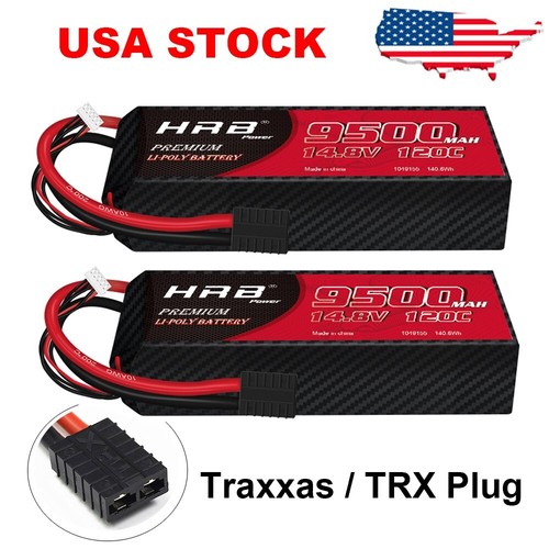 2x HRB 4S 14.8V 9500mAh 120C TRX Lipo Battery for RC Helicopter Truck Car Buggy