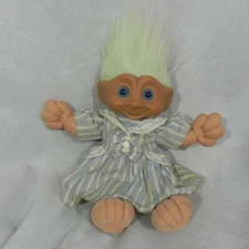 1991 TREASURE TROLL Doll Blue Star Gem 12" Soft Body Seafoam Green Hair panties