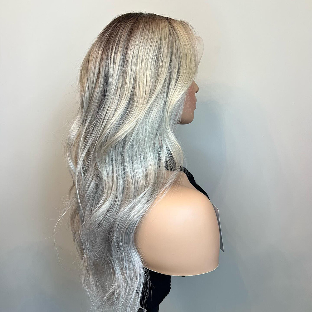 Lace Front Wig White Silver Blonde Human Hair Wigs with Dark  display picture 1