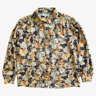 Vintage 80er Damen Peter Hahn Karat Abstrakt Farbe Fleck Print Shirt Bunt