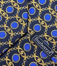 Vintage Burberrys Silk Tie Blue Chain Link Print France