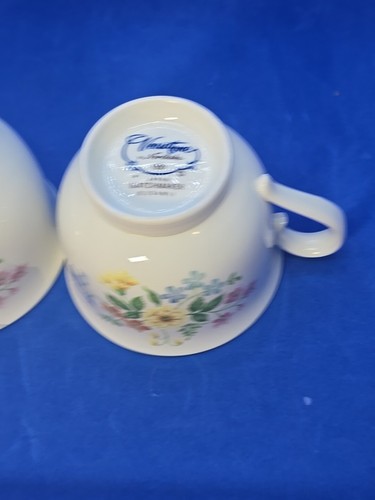 2‐Noritake Versatone Matchmaker Tea Coffee Cups Floral Green Trim B304WII Vtg EC - Picture 6 of 9