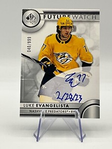 2023-24 SP Authentic 117 Luke Evangelista 040/999 Future Watch Auto Inscribed RC
