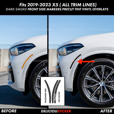 Fits 2019-2023 BMW X5 SMOKE Front Side Markers PreCut Insert Tint Overlay Vinyl
