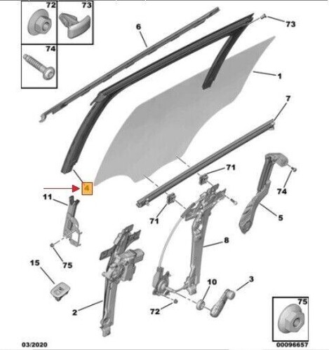 GUARNIZIONE GUIDA SCORRIMENTO CRISTALLO / VETRO PORTIERA POST. DX PEUGEOT 2008 - Foto 2 di 2