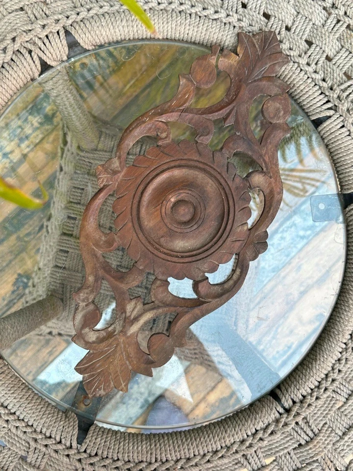 Antiguo Antiguo Raro Madera Hecho a Mano Hermoso Panel Floral Foto 3 de 4