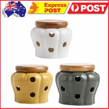 Garlic Keeper Vented Ceramic Storage Container Stoneware with Nature Cork Lid