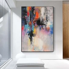 Black Purple hand painted Oil Painting Orange Abstract dimensional Decorative