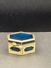 1971 Estee Lauder "Super Solid Perfume" Blue and Cream Enamel Hexagon 