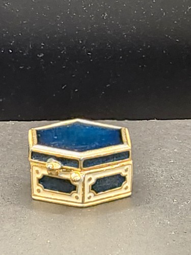 1971 Estee Lauder "Super Solid Perfume" Blue and Cream Enamel Hexagon 