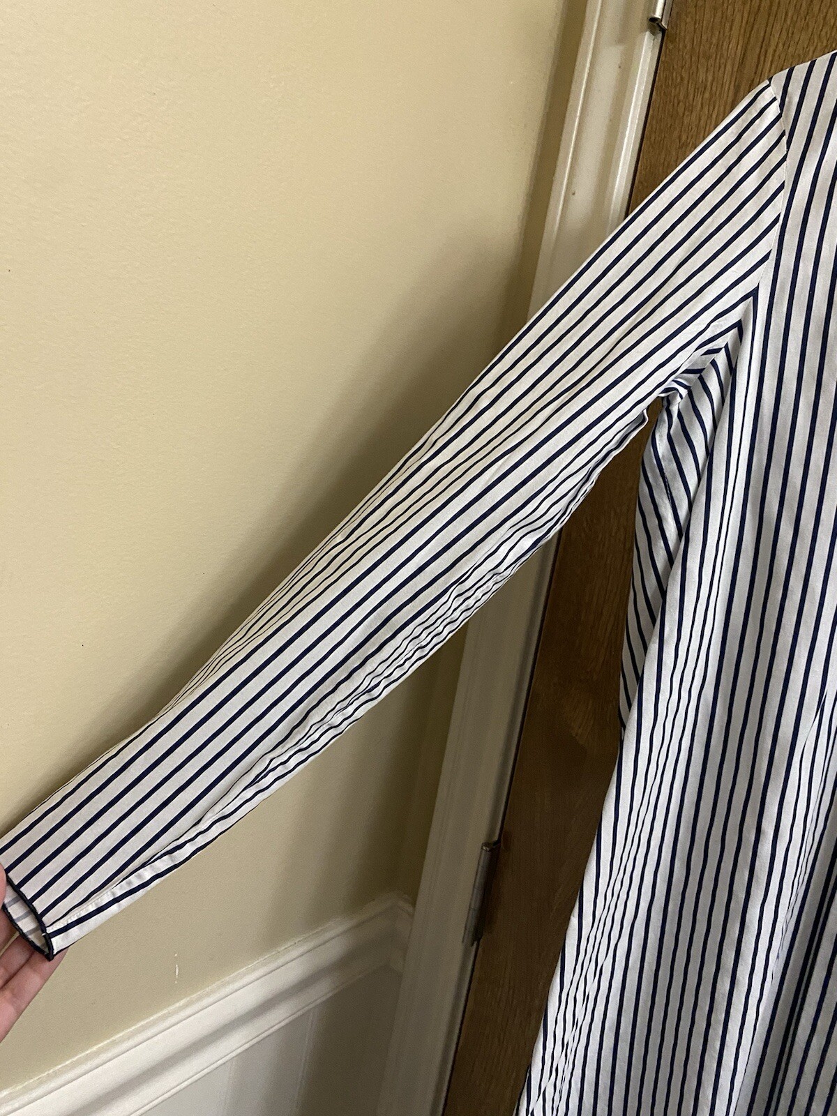 Zara Basic Long White/Navy Stripe Button Asymmetr… - image 3