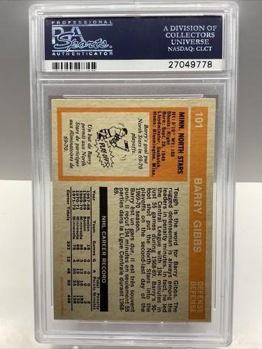 1972-73 O PEE CHEE BARRY GIBBS #101 RC PSA 8 - Picture 2 of 2
