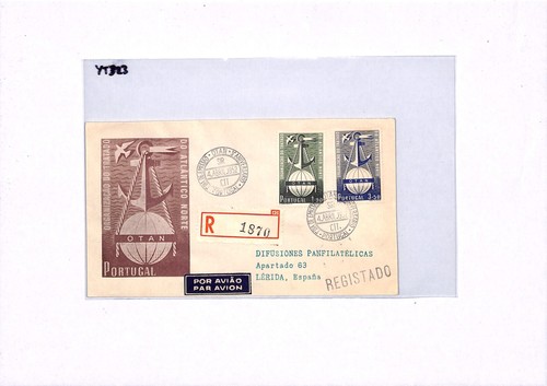 PORTUGAL FDC 1952 NATO ANNIVERSARY Registered Lisbon Registered Spain YT323 - Picture 11 of 14