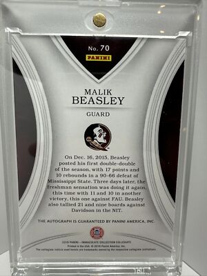 2016-17 Panini Immaculate Collegiate Malik Beasley Rookie On-Card 