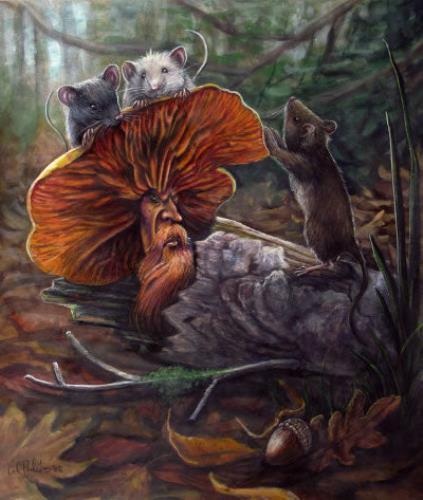 Mushroom mouse Fantasy Fine Art Print illustration home decor fall painting - Picture 2 of 2