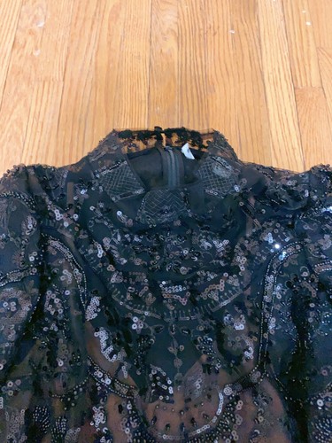 Mini abito nero AUTORITRATTO paisley paillettes taglia US6 UK10 originale $555 NUOVO - Foto 6 di 6
