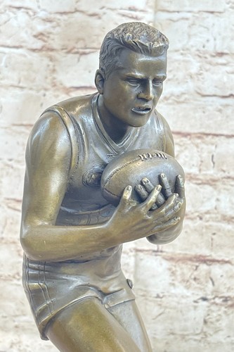 Art Deco 100% Bronze Marble Sculpture Statue Figure Rugby Football Player Deal - Picture 6 of 7
