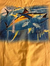 Guy Harvey T shirt new w tags S fishing brand yellow tuna ocean fish school