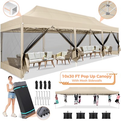 Canopy 10'x30' Heavy Duty Pop Up Gazebo with Mosquito Netting Mesh Screen Tent~