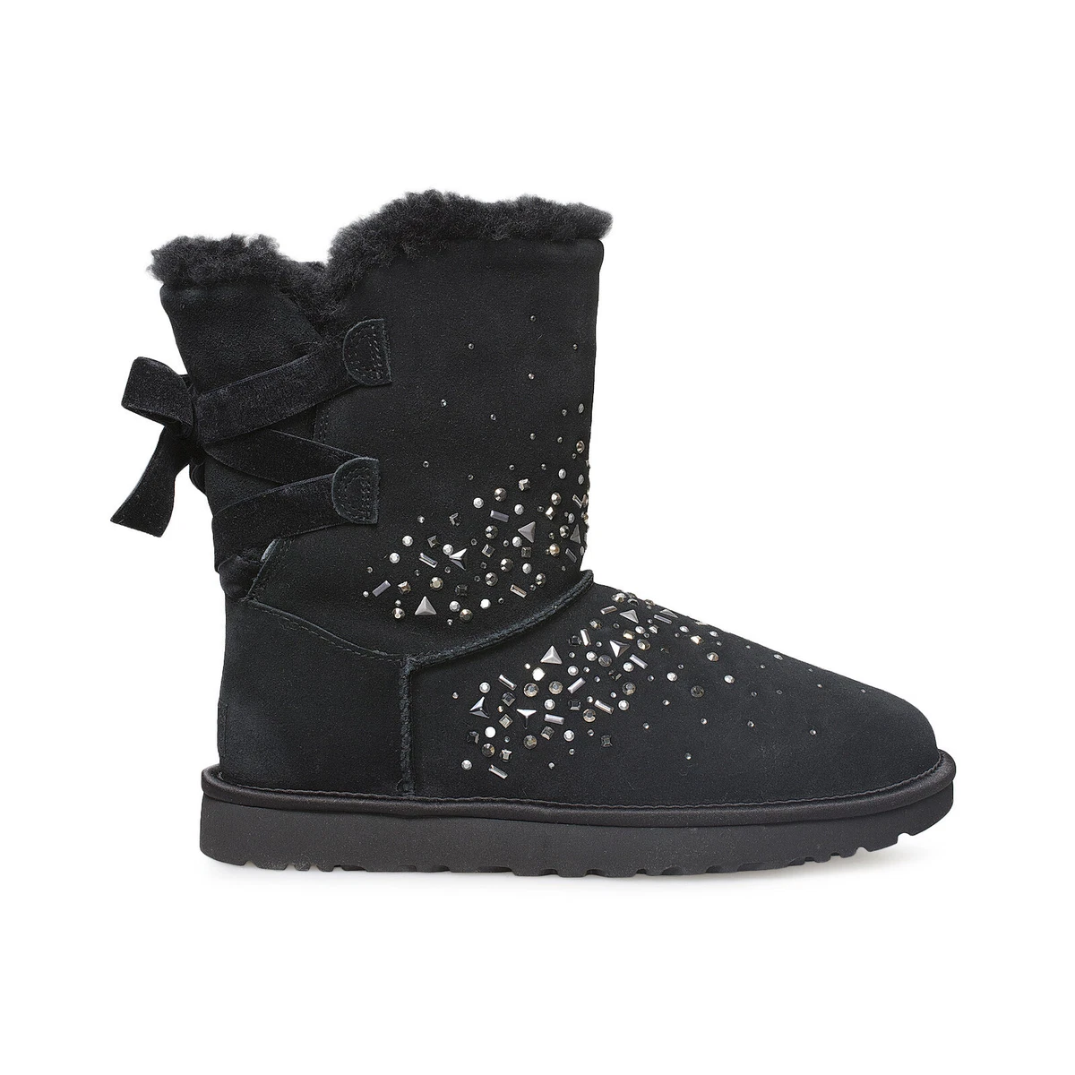 UGG CLASSIC GALAXY BLING SHORT BLACK SUEDE BOW WOMEN S BOOTS SIZE