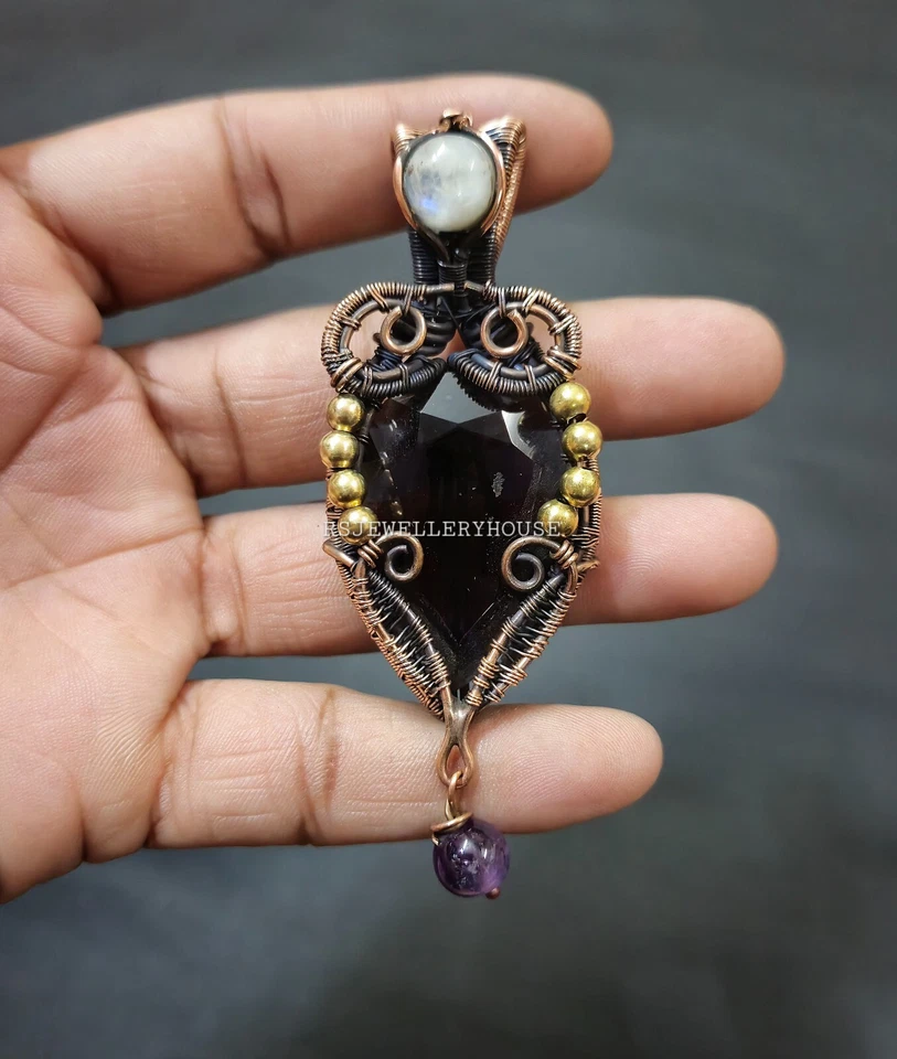 Colgante de zafiro facetado alambre de cobre envuelto zafiro piedras preciosas joyería para regalo Foto 4 de 4