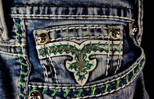 $220 Mens Rock Revival Jeans "Lowry" Camo Leather Inserts Faux Straight 34 X 32 - Picture 12 of 12