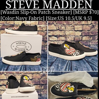 Steve Madden Wasdin Slip-On Patch Sneaker (WASD01M1)~Color:NAVY~Size:10.5~NIB