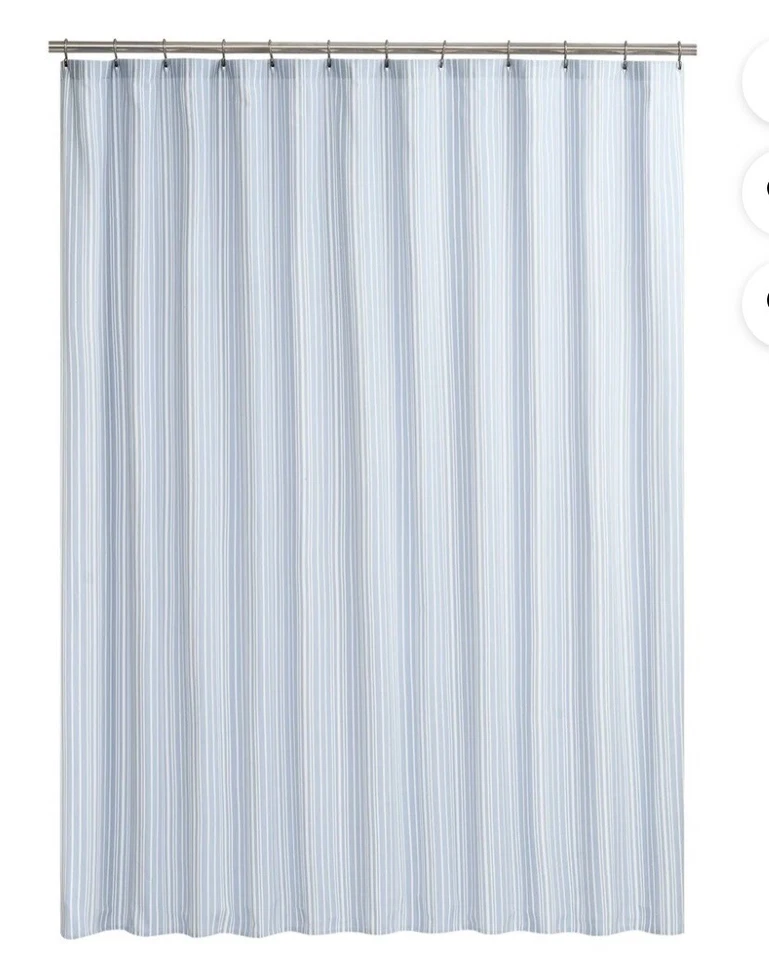 Mainstays Fabric Shower Curtain Chambray Stripe Blue & White 72” x 72” **NEW** - Image 3 of 4