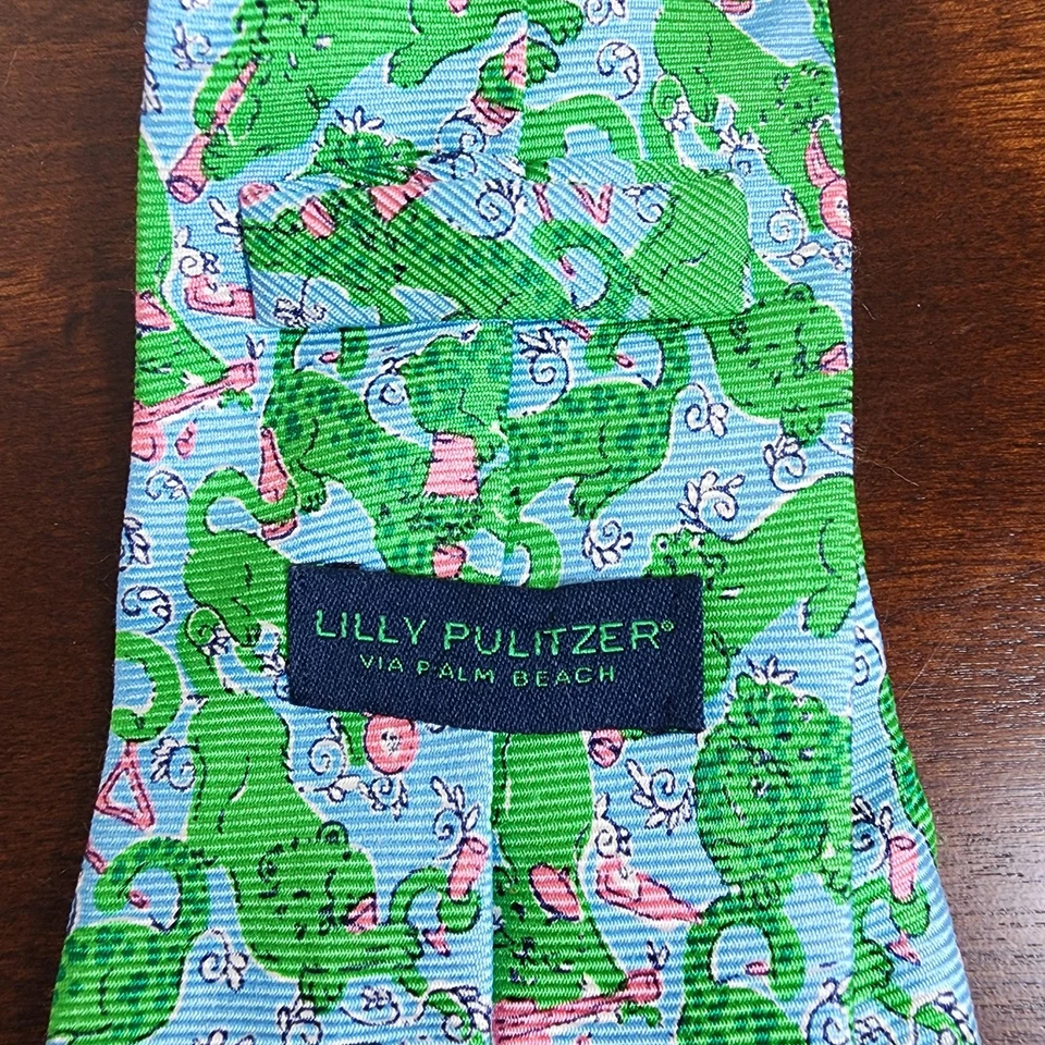 Corbata Lilly Pulitzer Hombres Rara Vintage Tela Leopardo Fiesta Animal Seda Hecha a Mano Foto 2 de 4