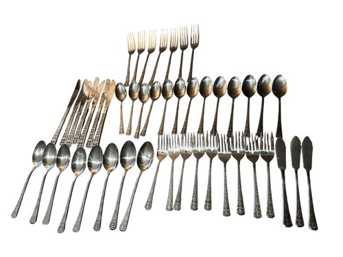 Vtg Interpur Florenz 8 Petal Stainless 47 Piece Mixed Flatware Set Fork Spoon - Picture 1 of 6