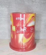 TDK CD-R 52X 80min 700MB 100 Disc Spindle Factory Sealed Blank CDs