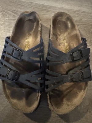 Black oiled Leather Birkenstock Granada Soft Footbed sandals; Size 38 EU